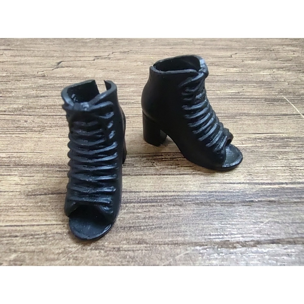 Barbie Doll Shoes Mattel High Heel Peep Toe Ankle Booties Black Z35